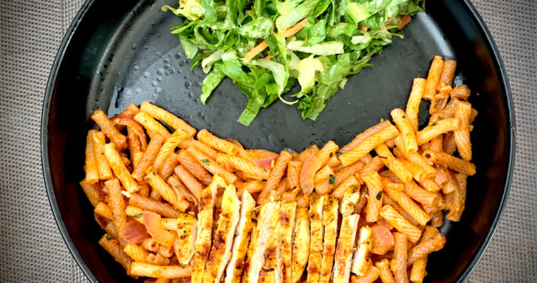 Healthy Quinoa pasta with no mess grilled chicken breast