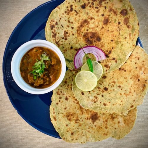 Malabar spinach Jowar paratha with Mushroom curry