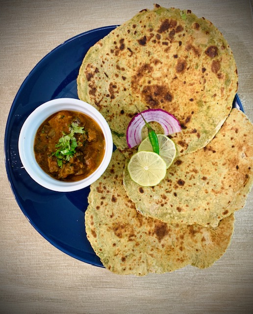 Malabar spinach Jowar paratha with Mushroom curry
