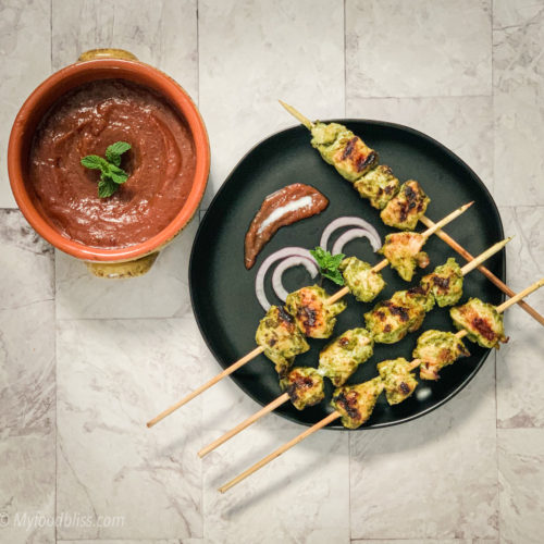 Sizzling green chicken kebabs with plum & date sauce gluten free MY