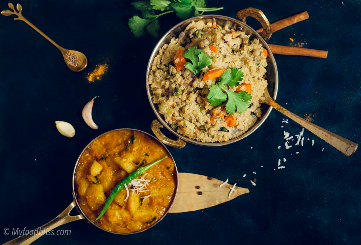 Flavorful Coconut Quinoa with Aloo Kurma- vegan, gluten free.