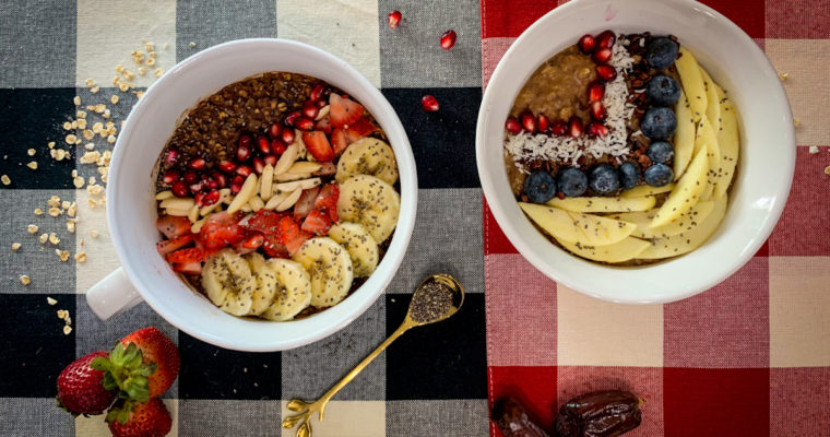 Quick, Nutty chocolate oatmeal- vegan and in 2 versions.