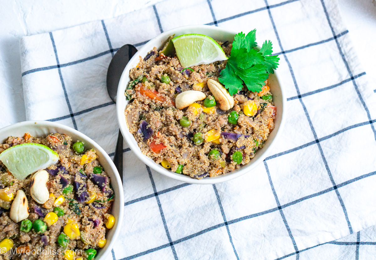 Amaranth (Rajgira) and Soy vegetable upma – vegan, gluten free.