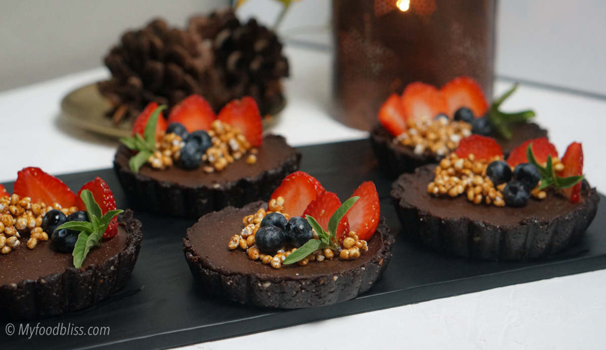 ‘Can’t stop eating’ Millet Chocolate fudgy tart- no bake, vegan, gluten free.