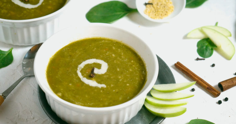 Hearty Spinach & Apple soup with Millet- vegan, gluten free.