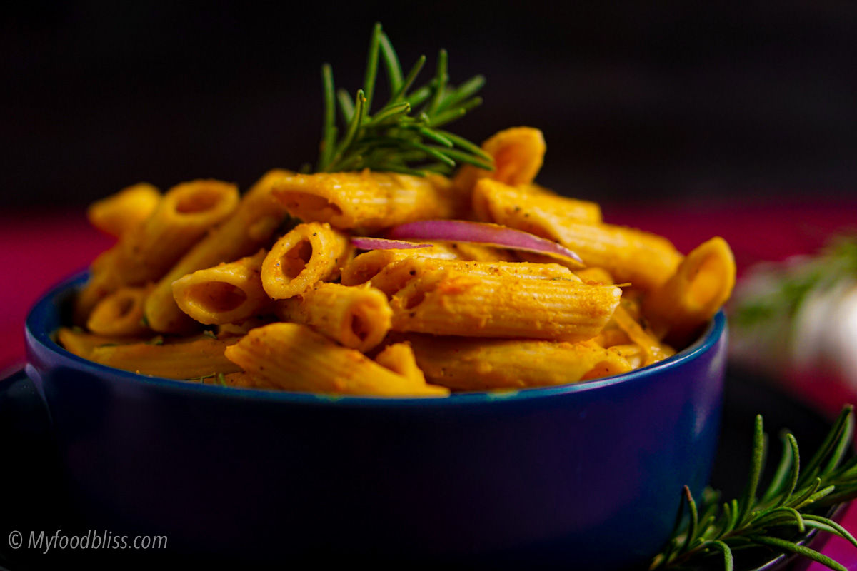 Creamy Rosemary Garlic Butternut squash pasta- vegan.