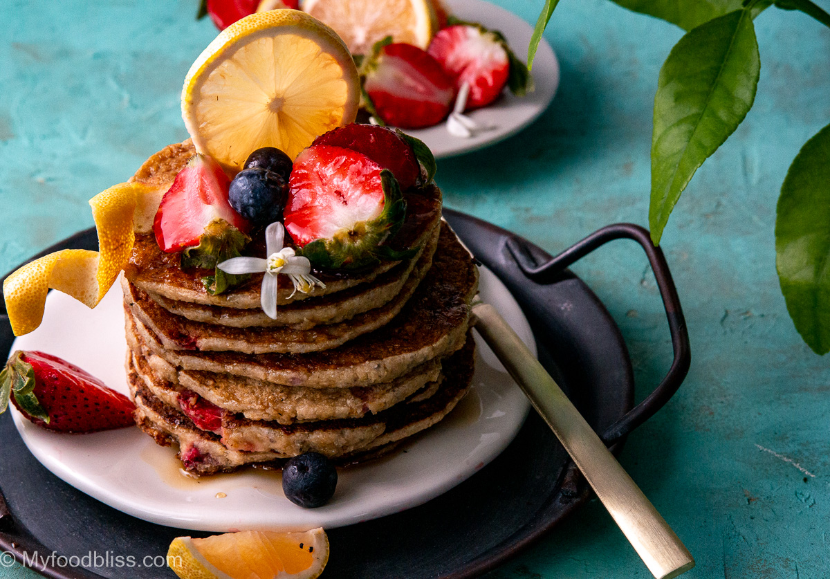 Lush Lemon Strawberry Chia Pancakes- vegan, gluten free.