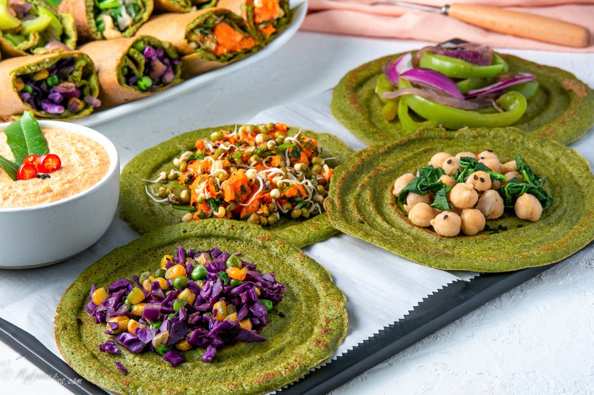 Wholesome Green Dosa Rollups- wholefood, plant based.