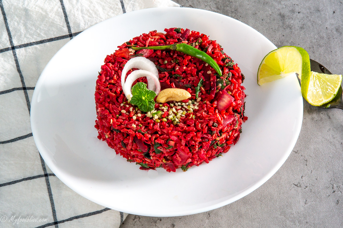 Favorite Beets and Greens Masala Fried rice- vegan, gluten free.